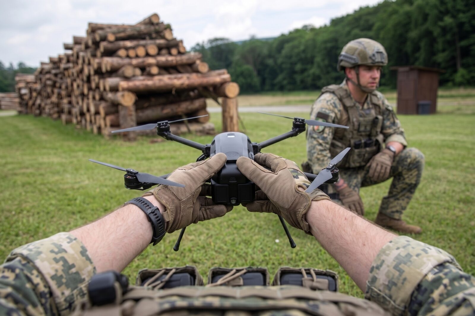 Reconnaissance drone being prepared in a desert environment