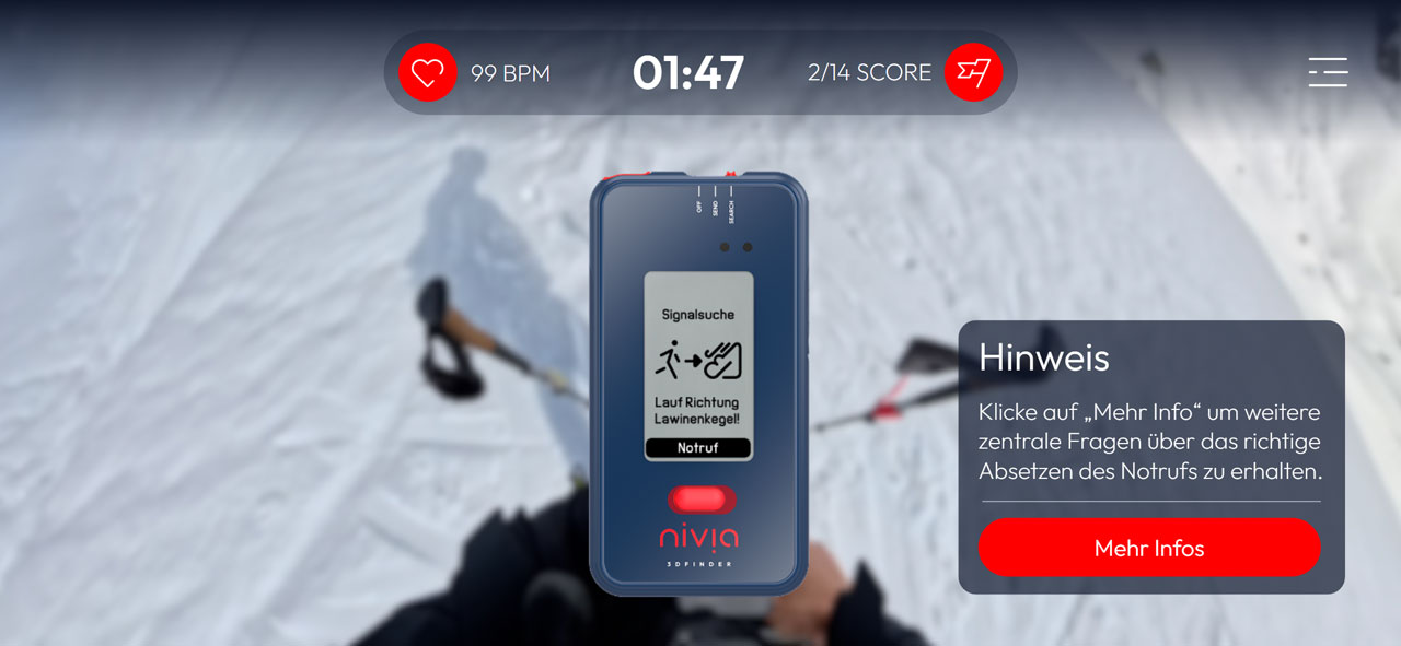 Nivia 3D Finder, distress call in the avalanche scenario