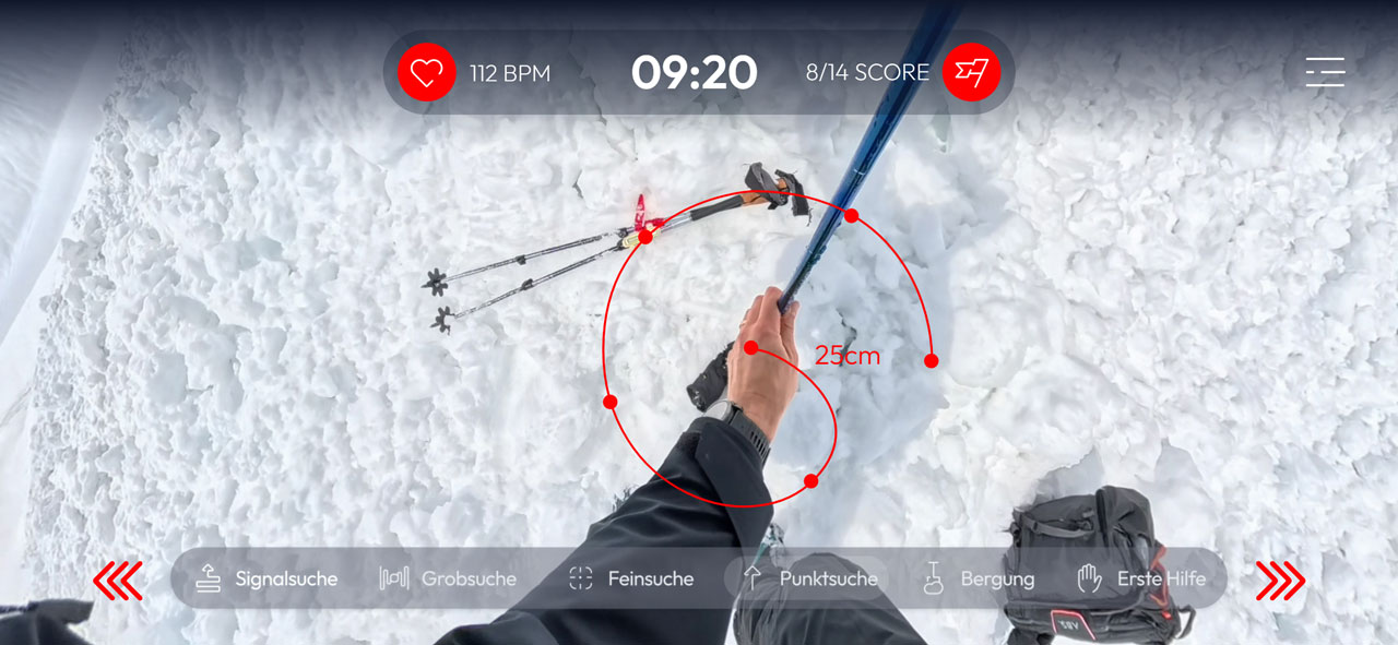 Fine search with the probe, 25 centimetres