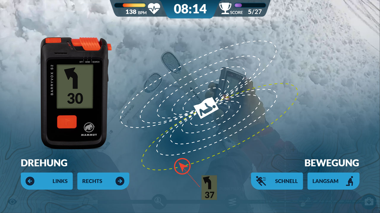 Fine location with the avalanche transceiver